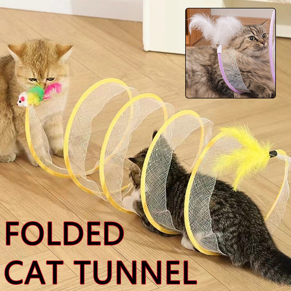 Folded Cat Tunnel Interactive Toy Spiral Tunnel Balls Mouse Feather Kitten Toys