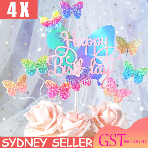 Butterfly Cupcake Topper for Girls Women's Happy Birthday Cake Party Decorations