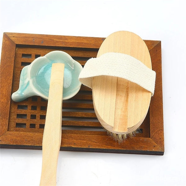 3PCS Long Handle Wooden Bath Brush Natural Bristle Back Scrubber Massager