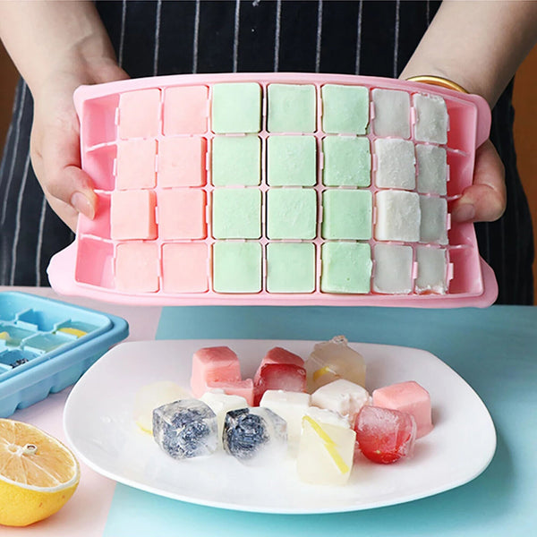 2pcs 36 Grids Silicone Ice Cube Tray With Lid Mold Maker Tool Mould Container