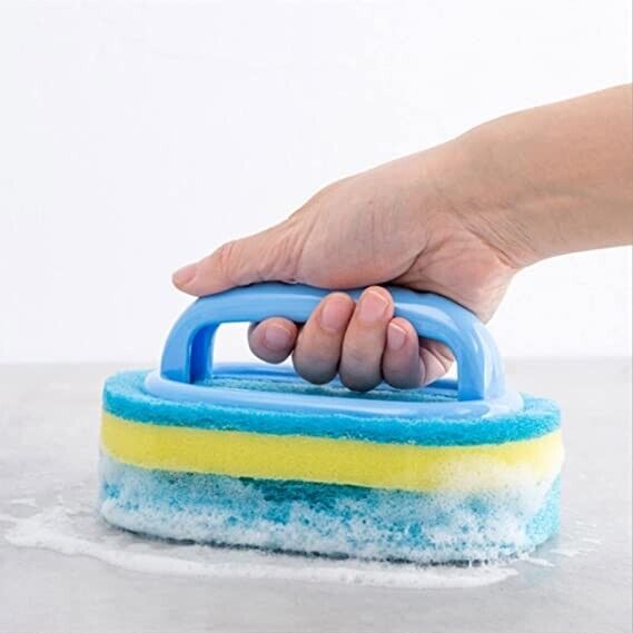 Handle Sponge Brush Cleaning Kitchen Bathroom Shower Bathtub Scrubber Clean Tool