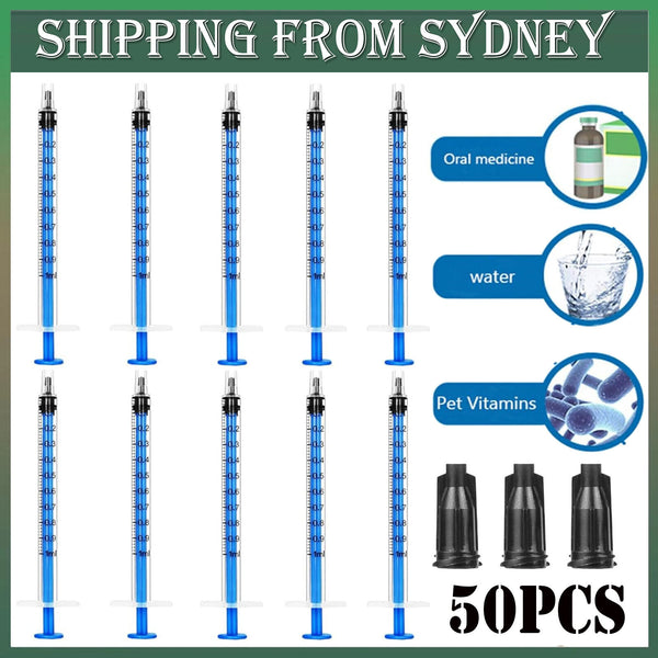 50X 1ml Syringe with Caps Feed Pets Oral Oil Glue Applicator Hydroponics Syringe