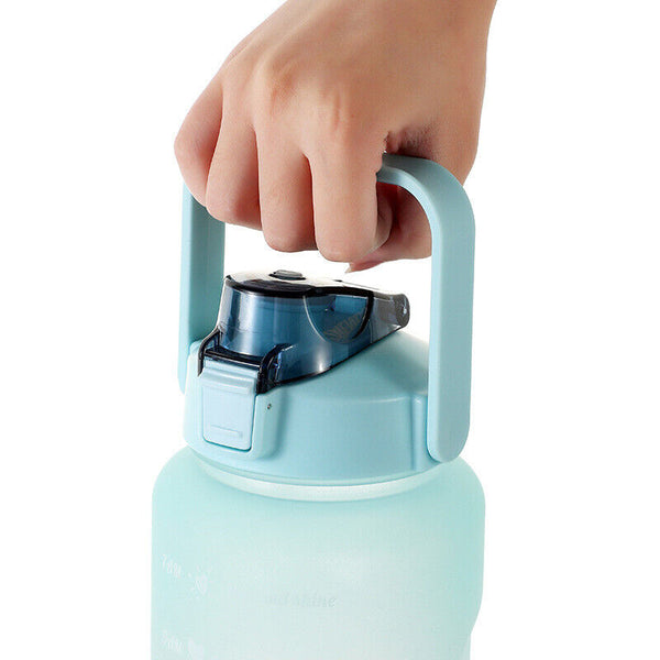 2L Sports Water Bottle Large Capacity Straw Time Motivational Cup Fitness Jugs