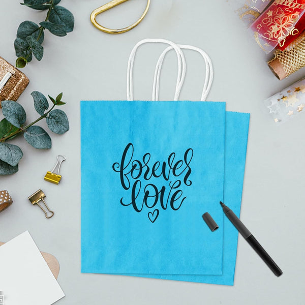 100PCS Sky Blue Kraft Paper Bags with Handles – Gift & Shopping Carry Bags