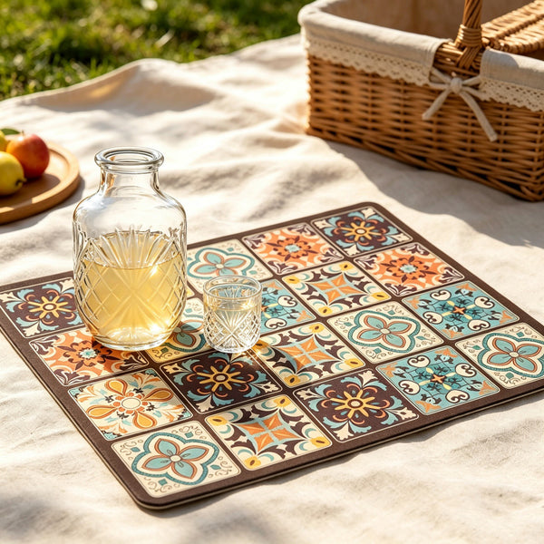 Dish Drying Mat with Glass Pitcher & Cup Set – Decorative Kitchen Draining Mat