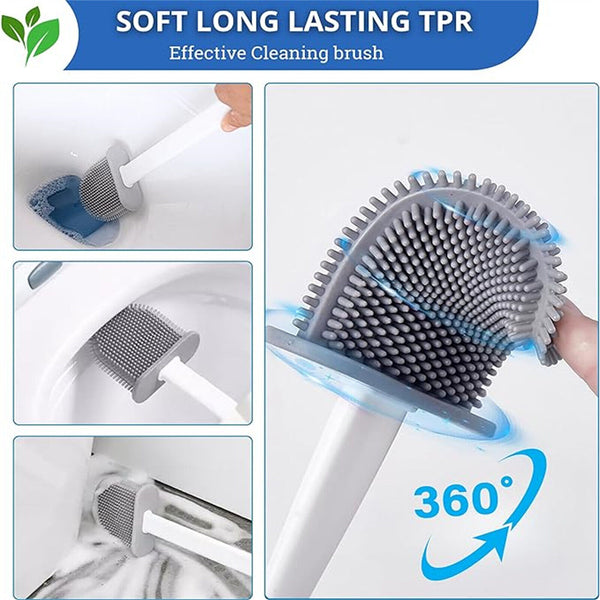 2Sets Bathroom Silicone Bristle Toilet Brush Holder Creative Cleaning Brush New