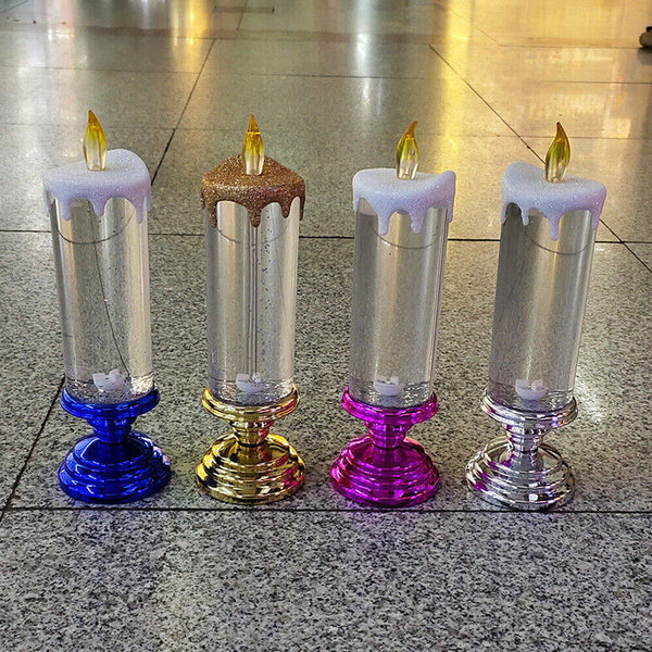 Glitter Flameless Candles Waterproof LED Candle Pillar Colorful Christmas Lights