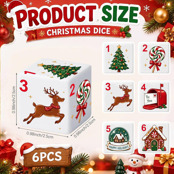 6Pcs Christmas Mahjong Dice, 25mm Acrylic Game Dice