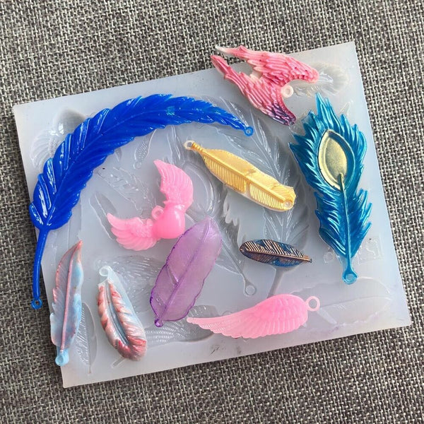 2pcs Resin Casting Mould Feather Molds Jewelry Pendant Silicone DIY Making Wing