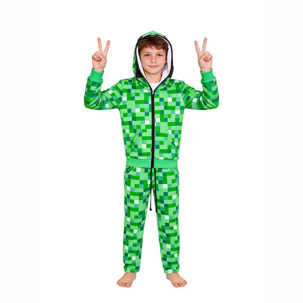 Kids Minecraft Creeper costume jacket and pants full outfit front