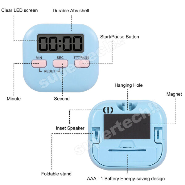 Kitchen Timer Digital Alarm Count Down Sport Clock Egg Cook Stick 99min Magnetic