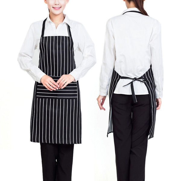 2pcs Black Striped Kitchen Aprons with Pockets | Washable Chef BBQ Cooking Aprons