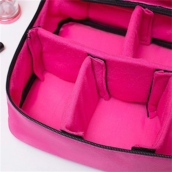 Professional Makeup Bag Travel Cosmetic Organizer Case with Brush Storage and Zipper Compartments