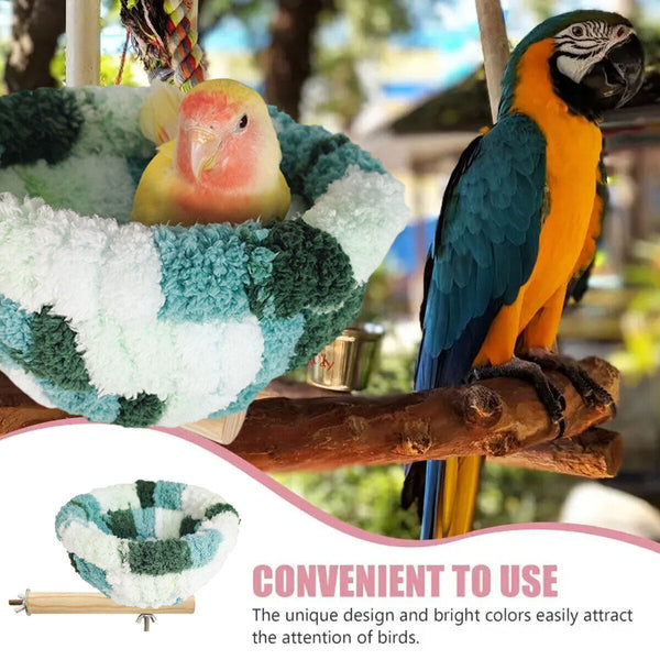 Warm Plush Bird Nest Hanging Cage Bed Parrot Bird House with Perch
