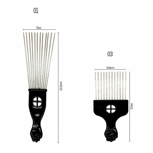 Black Detangle Metal Tooth Hair Comb Wig Afro Braid Pick Sector w/ Fist Handle A