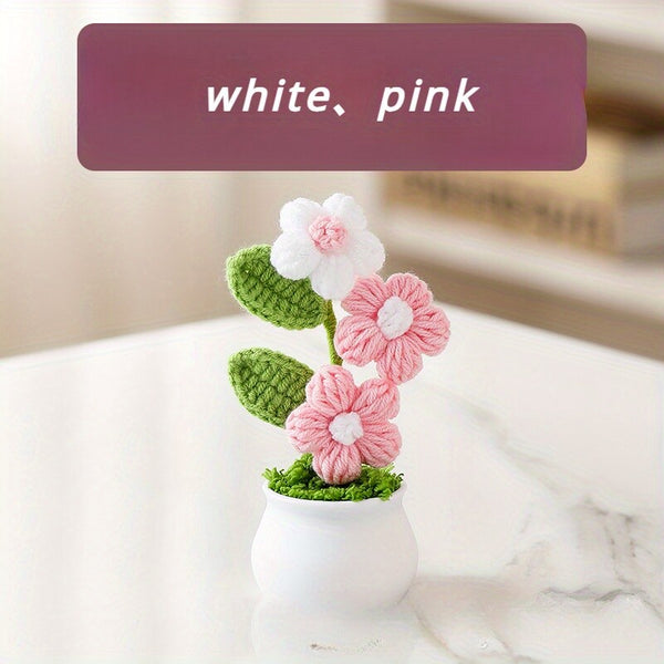 Handcrafted Crochet Faux Flower Potted Plant Knitted Artificial Decor