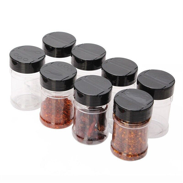 24X Plastic Spice Bottles Jars with Labels 100ML Bottle Shaker Lid Empty Bottles