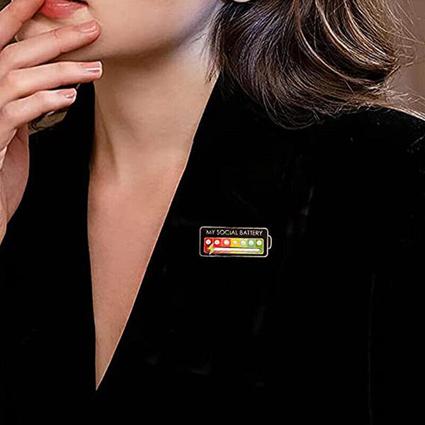 Metal My Social Battery Mood Brooch Pin Funny Interactive Enamel Badge Pins Gift
