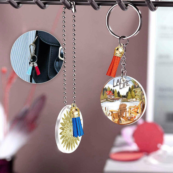 90Pcs Key Ring Clear Acrylic Circle Discs Keychain Blanks Tassel Pendant DIY AU