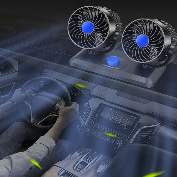 12V Auto Dashboard Cooling Air Fan 2 Speed Dual Head Car Fan 360° Rotatable