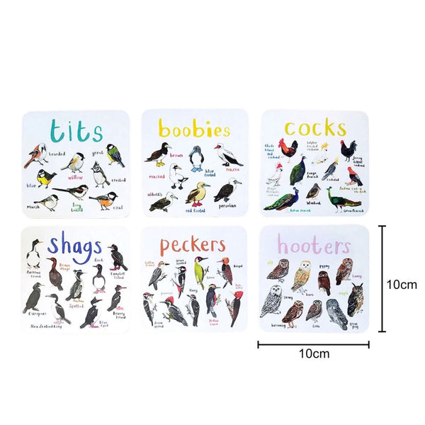 Set of 6 Bird Pun Coasters Funny Coasters for Drinks Kitchen Bar Decoration Gift