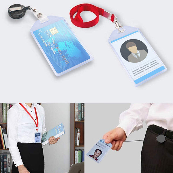 10x Clear Silicone ID Badge Holder Name Tag Vertical ID Card Holders Heave Duty