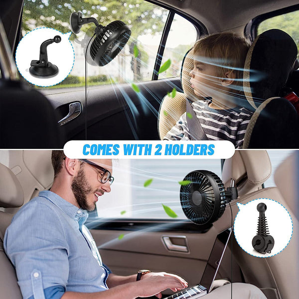 12V Car Fan Portable USB Vehicle Truck 360° Rotatable Auto Cooling Cooler Fan
