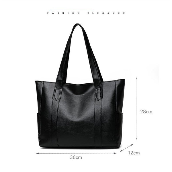 Women PU Leather Handbag Large Capacity Durable Shoulder Tote Bag W Side Pocket