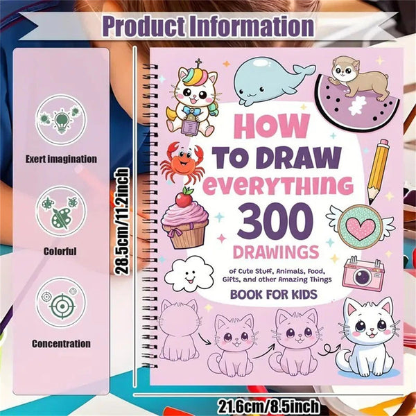 2PCS How to Draw Anything Book Step-by-Step Drawing Guide for Kids & Beginners