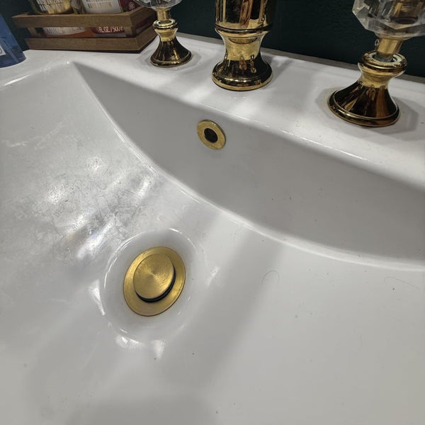 Brushed Gold Basin Sink Pop Up Waste Drain 38mm Brass Push Button Plug