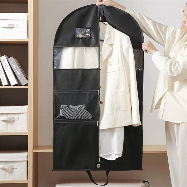 Gusseted Suit Cover Hanging Clothing Cover with 3 Large Mesh Shoe Pockets