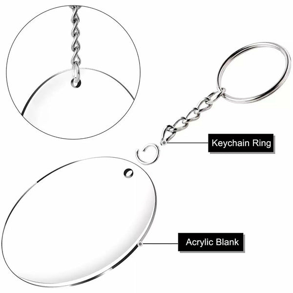 90Pcs Key Ring Clear Acrylic Circle Discs Keychain Blanks Tassel Pendant DIY AU