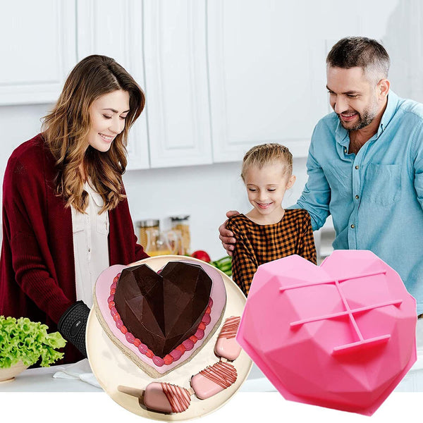 2PCS Large Heart Shape Candy Cake Chocolate Mould 3D Fondant Mold Silicone Craft
