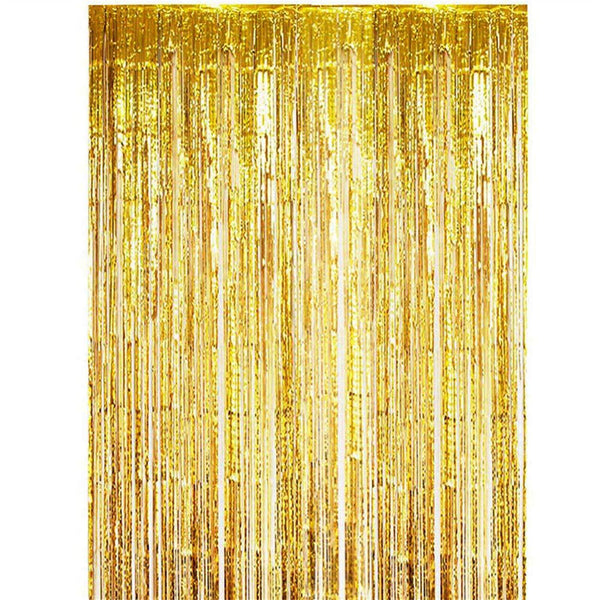3M Metallic Tinsel Curtain Foil Backdrop Pom Poms Streamers Hen Party Deco Gold