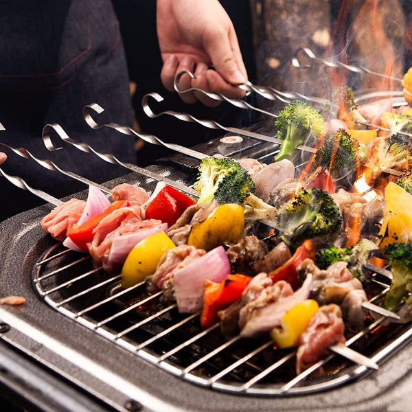 100 Metal BBQ Flat Skewers Stainless Steel Barbecue Grill Kebab Stick NeedleTool