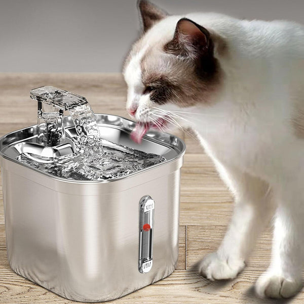 2.2L Stainless Steel Water Fountain Pet Dog Cat Drinking Dispenser Filter Feeder