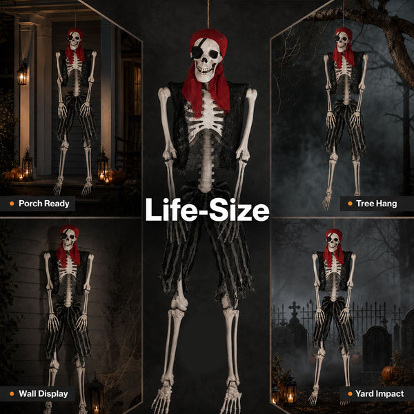 Yezi Halloween Skeleton 166cm Life Size Pirate Decor Poseable PE White
