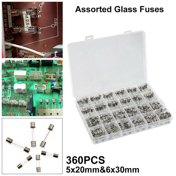 360 Piece Glass Fuse Assortment Kit – Fast Blow 250V Fuse Set in 5x20mm and 6x30mm Sizes