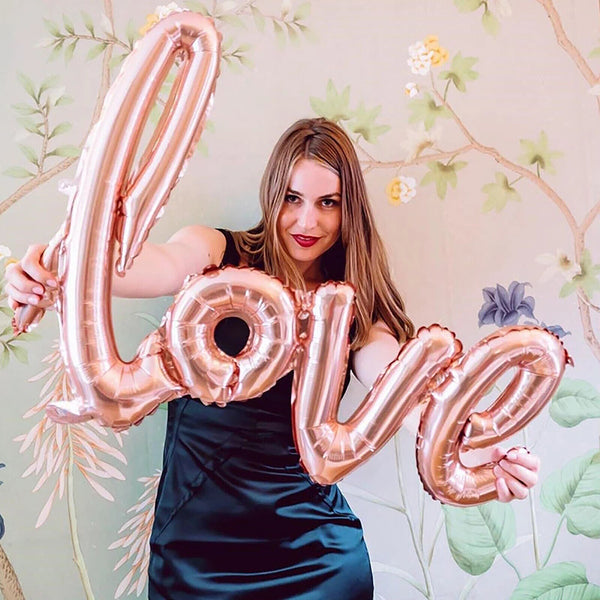 5pcs Jumbo Love Pink Foil Balloon Wedding Script Handwriting Home Decorations