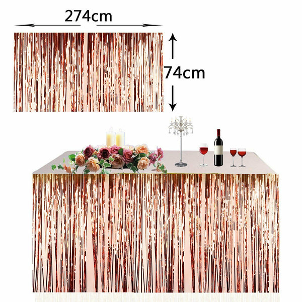274cm x 74cm Metallic Foil Table Tutu Skirt Tinsel Fringe Party Wedding Birthday