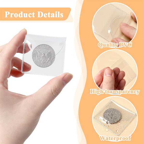 20pcs Single Pocket Coin Sleeves Holders Clear Coin Protector Sleeves Badge Bag
