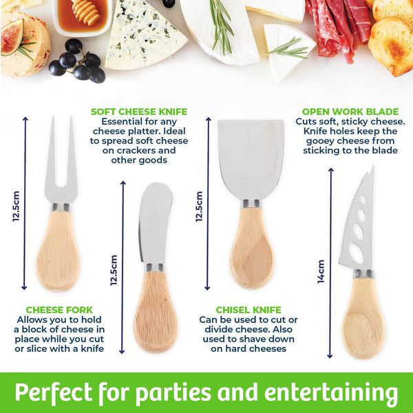 4pcs Cheese Knife Set Wooden Handle Slicer Fork Scoop Cutter Cheese Platter Tool