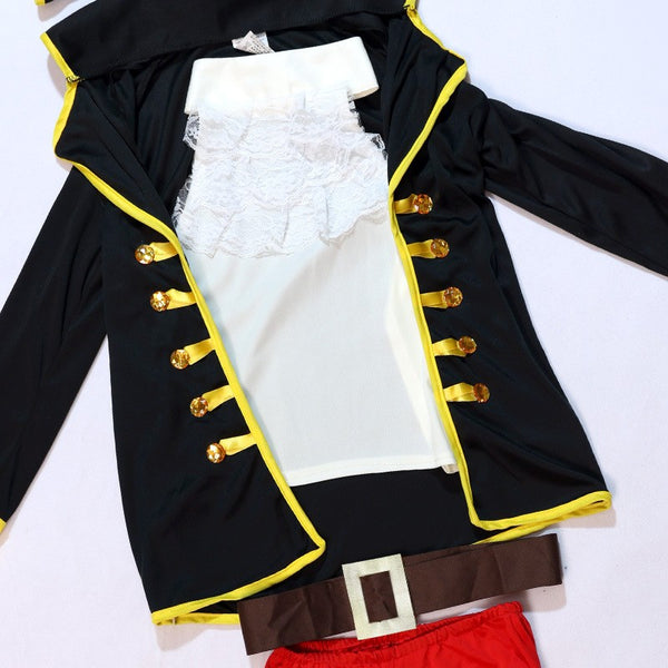 Pirate captain costume jacket with attached white shirt front detail