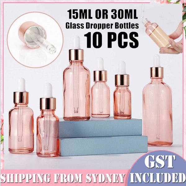 10pcs Glass Dropper Bottles Eye Pipette Roller Sprayer Essential Oils pink AUSTO