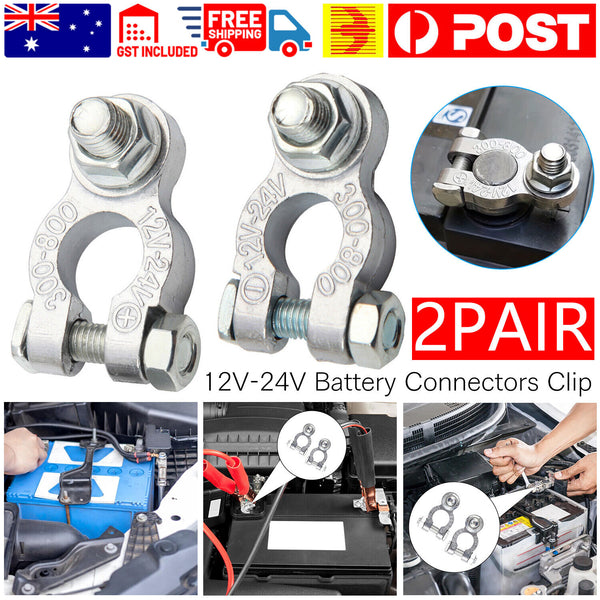 2 PAIR DC 12V-24V Car Battery Terminals Positive Negative Connectors Clamp Clip