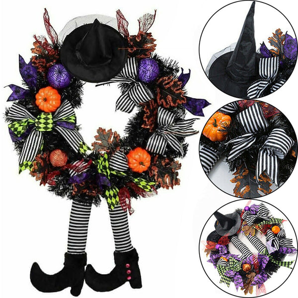 Halloween Party Decor Door Wreath Garland Outdoor Yard Decor Props Pumpkin Witch