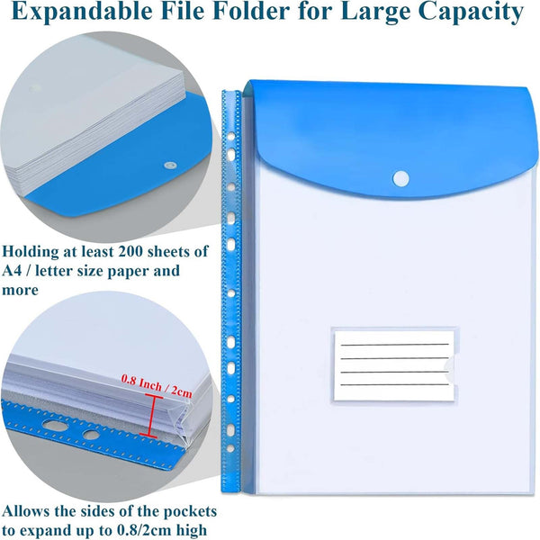 24PCS A4 PVC Document Folders Filing Wallets with Popper Closure