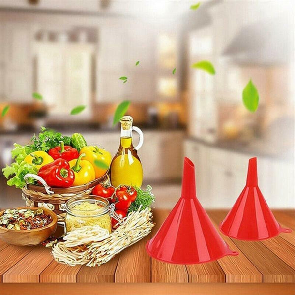 8Pcs Red Medium Liquid Plastic Funnel kitchen Funnel Set Variety Large Small AUS