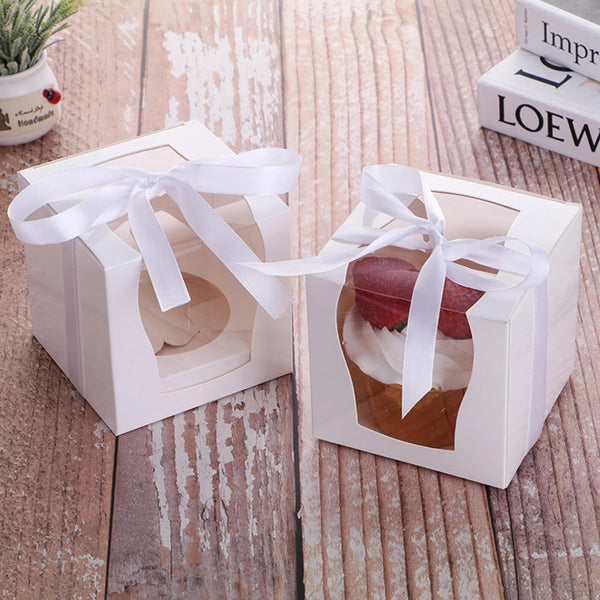 24PCS Single Cupcake Boxes with Window and Handle Cupcake Gift Packaging Boxes