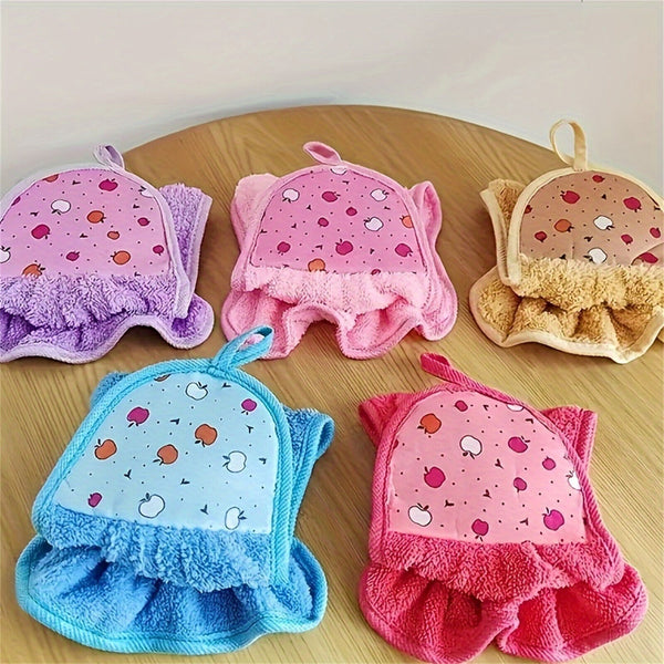 Coral Fleece Hand Towels Flower Kitchen Bath Hanging Water Absorbent Soft Wipe